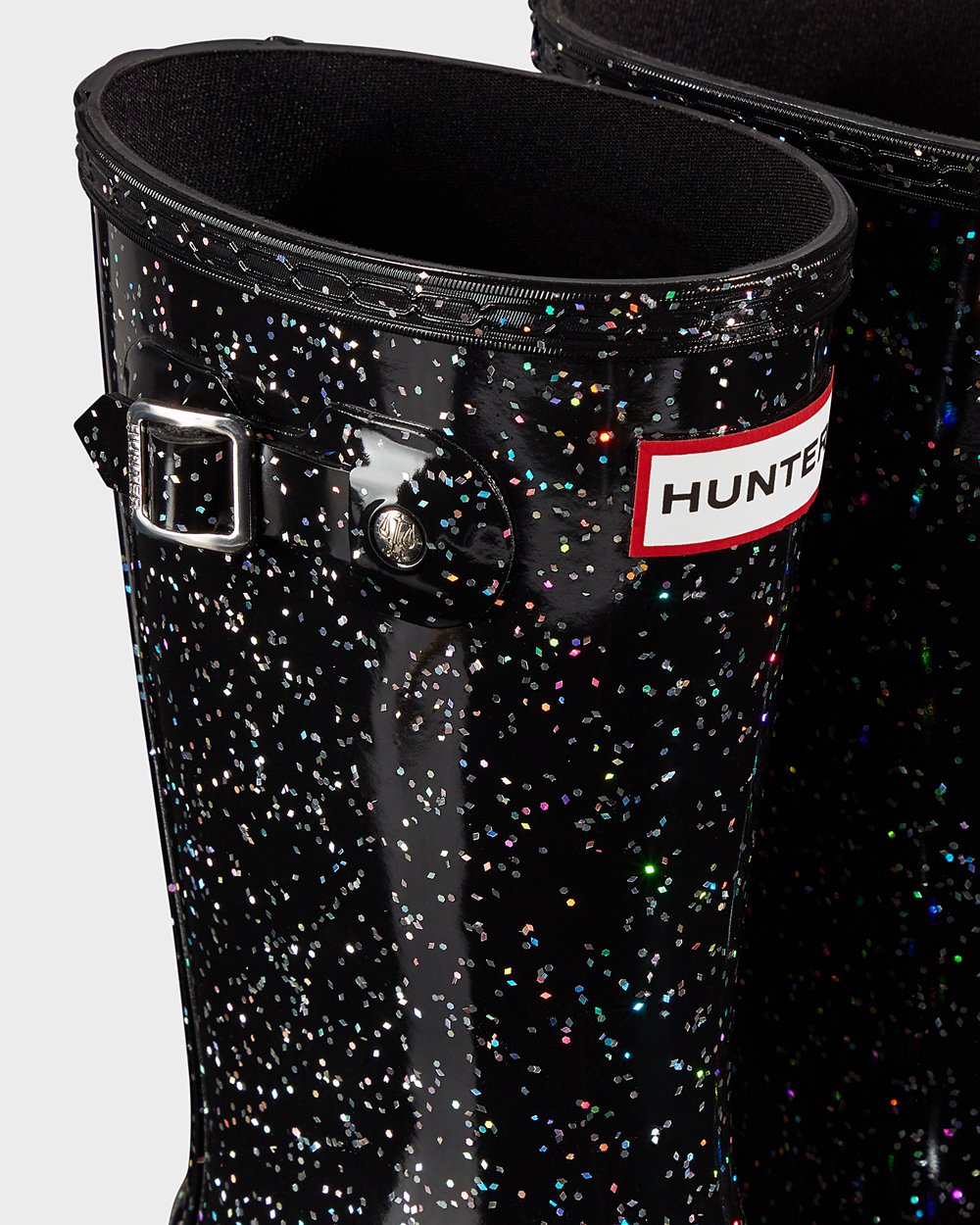 Gumowce Dziecięce - Hunter Original Duże Giant Glitter - Czarne - NTBU-18652